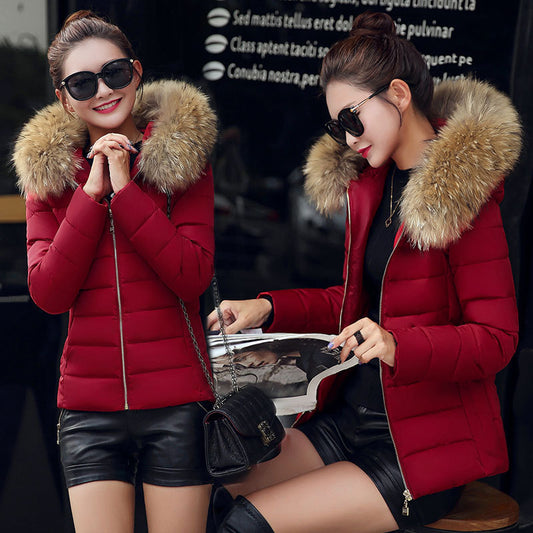 Women's Cotton-padded Coat Plus Size Short Fur Collar Slim Quilted Coat