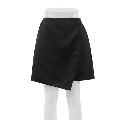 All-match Black Silk-like Draping Skirt