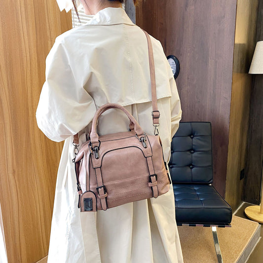 Cross-border new retro oil wax leather Boston bag women's bag temperament pendant handbag European and American shoulder bag