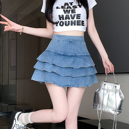 Elastic High Waist Layer Cake Dress Denim Design