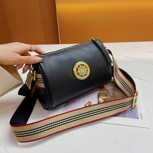 Bag women's bag 2024 new simple fashion wide shoulder strap one shoulder Messenger bag top layer cowhide live broadcast