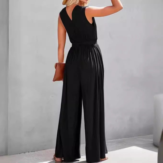 European And American Sleeveless Jumpsuit V-neck Elegant Women's Formal Casual