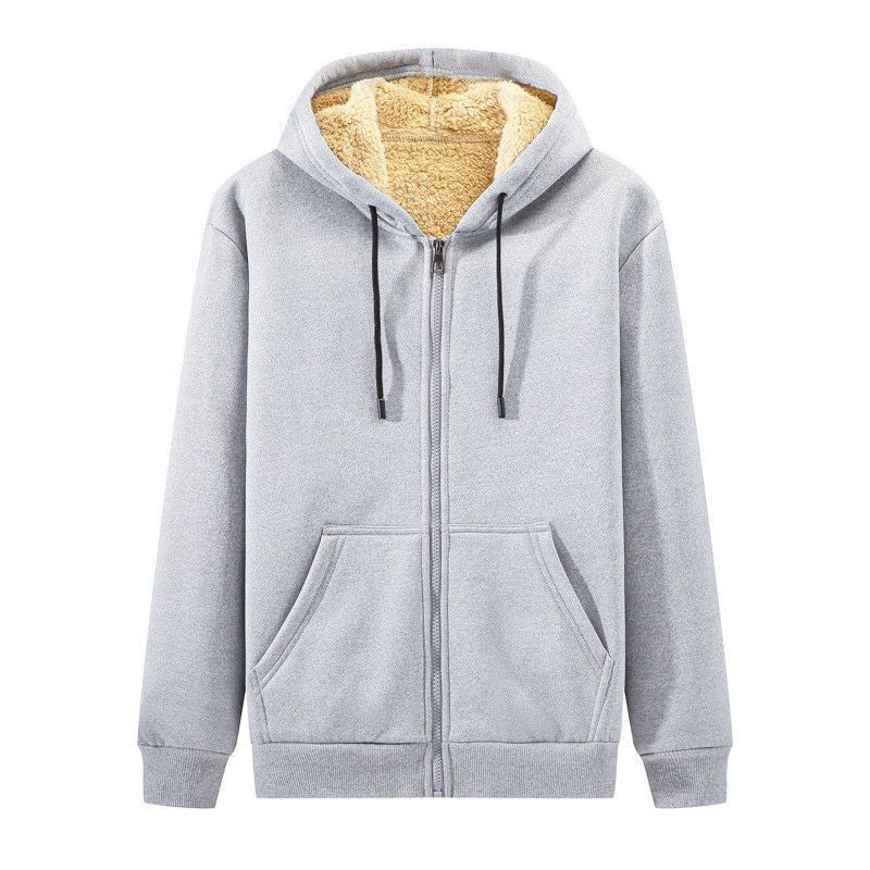 Men's Fleece-lined Thickened Hooded Sweatshirt Teenagers Cardigan Top