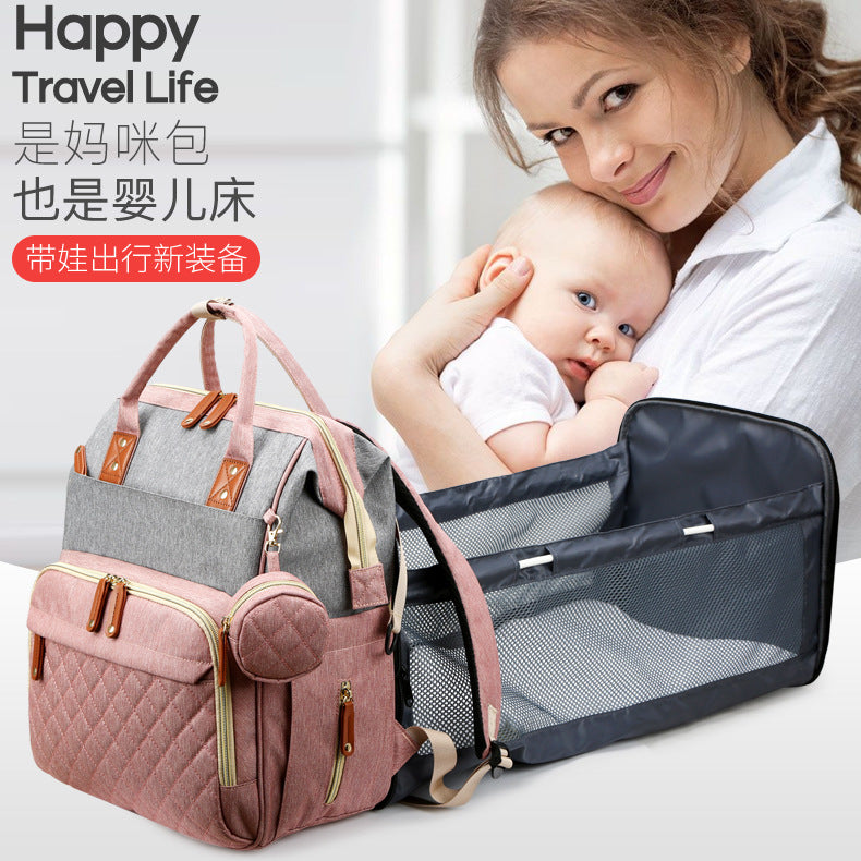 New summer portable crib mother and baby bag that can hang stroller, bottle, diaper bag, large capacity backpack mommy bag