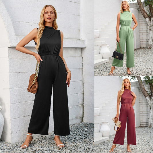 Women's Solid Color Hollow-out Jumpsuit