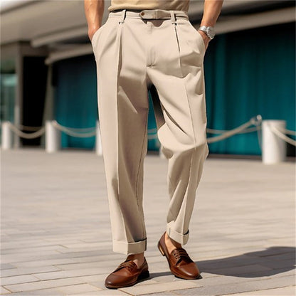 Men's Casual Trousers Comfortable Mid-waist Button Straight Suit Pants