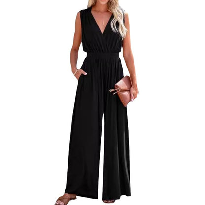 European And American Sleeveless Jumpsuit V-neck Elegant Women's Formal Casual