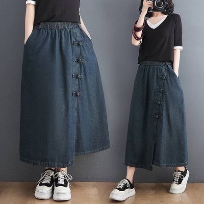 Artistic Retro Buckle Denim Skirt