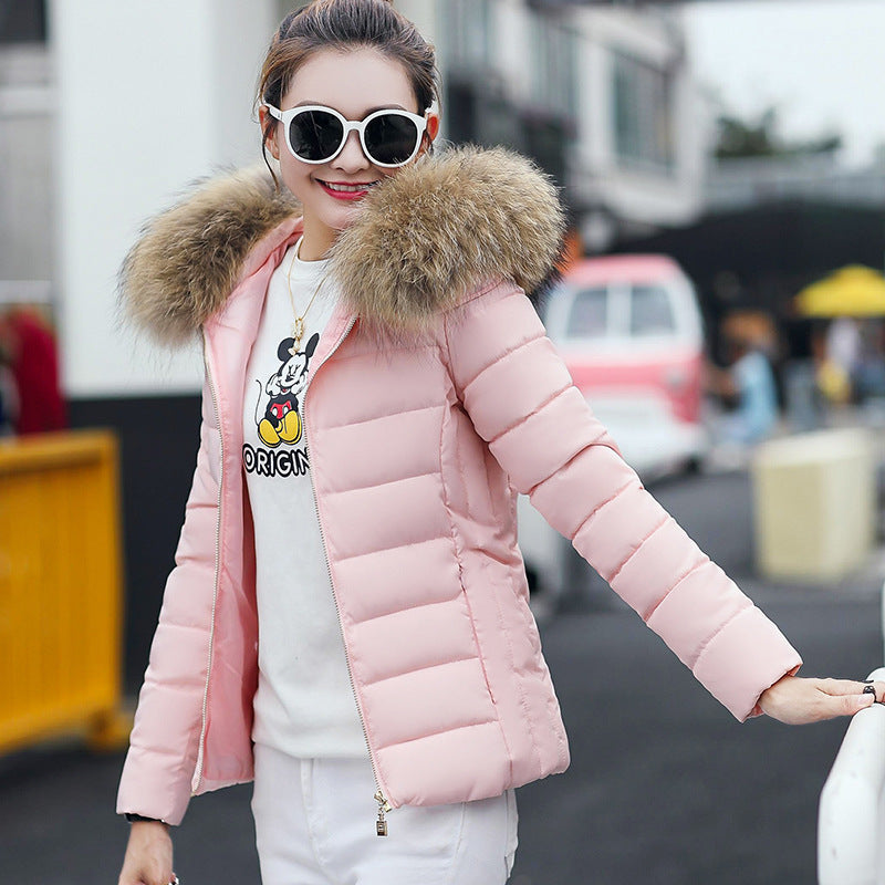 Women's Cotton-padded Coat Plus Size Short Fur Collar Slim Quilted Coat