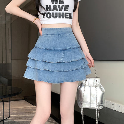 Elastic High Waist Layer Cake Dress Denim Design