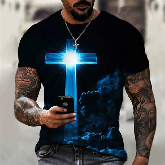 Christian Mens T Shirt Gothic  Jesus Christ Cross 3D Print