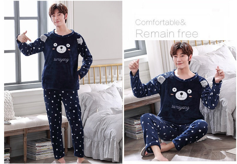 Coral Velvet Thickened Plus Velvet Cartoon Men's Pajamas