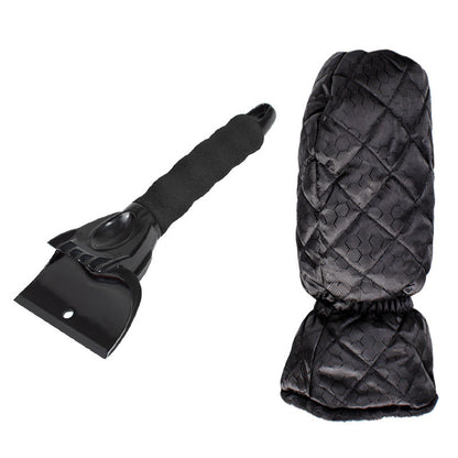 Car Windshield Snow Scraper Mitten With Durable Handle, Waterproof Snow Remover Glove With Warm Thick Soft Fleece