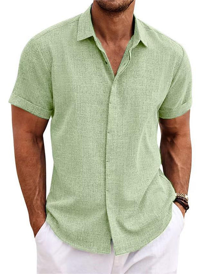 Men's Solid Color Loose Linen Short-sleeved T-shirt