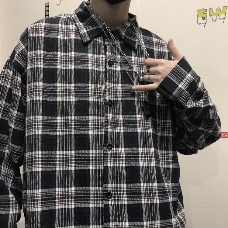 Vintage Plaid Long Sleeved Shirt Loose