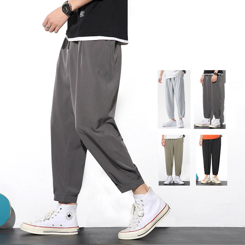 Drawstring Pants Summer Casual Ice Slik Trousers Jogger Hiking Sports Pants Men