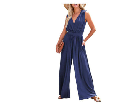 European And American Sleeveless Jumpsuit V-neck Elegant Women's Formal Casual