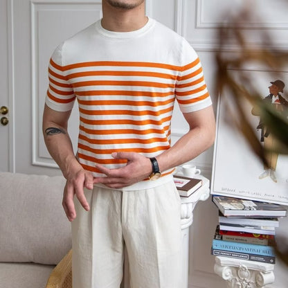 Trendy All-matching Striped T-shirt Men's Short Sleeve