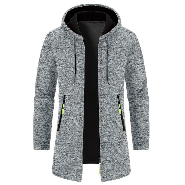 Men's Hooded Mid-length Thin Velvet Loose Plus Size Knitted Cardigan Top Coat