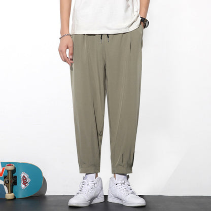 Drawstring Pants Summer Casual Ice Slik Trousers Jogger Hiking Sports Pants Men