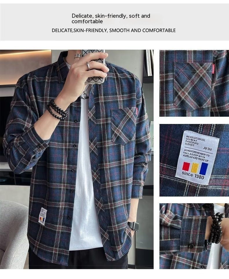 Loose Hong Kong Style Casual Coat Youth Plaid Shirt