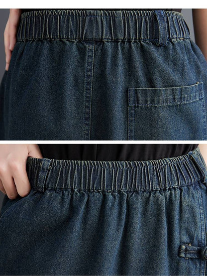 Artistic Retro Buckle Denim Skirt