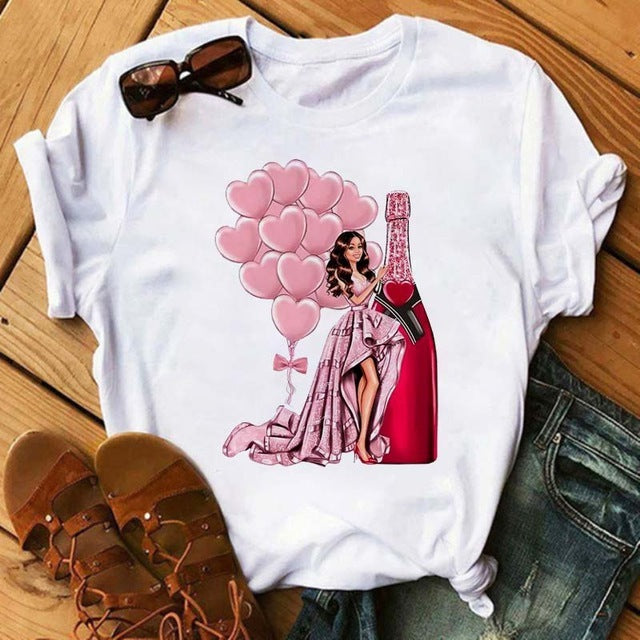 T-shirt Kawaii Rose Gold Wine Glass