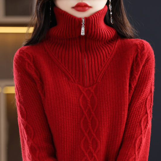 Autumn And Winter Heavy Thickening High Collar Woolen Sweater Women