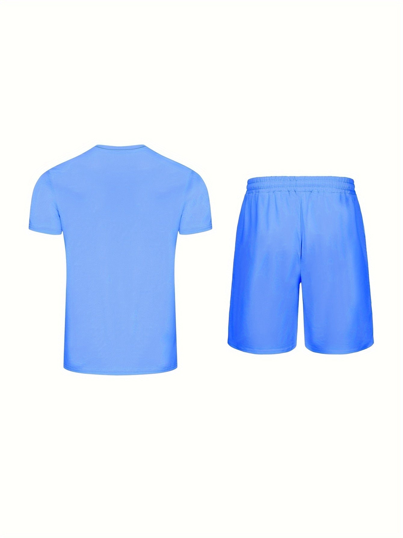 Men's Outfit, Solid Casual Crew Neck Short Sleeve T-Shirt & Drawstring Shorts 2-piece Set For Summer Outdoor Activities