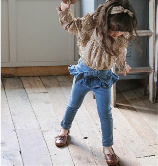 Children Girl Bow Sweet Little Feet Denim Skirt Pants