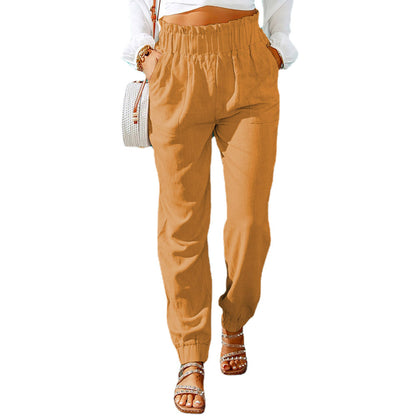 New Casual Pants European And American Ruffled Elastic Belt High Waist Trousers