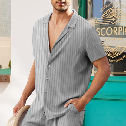 Men's Summer Short Sleeved Chiffon Loose Lapel Polo Cardigan Shirt Top