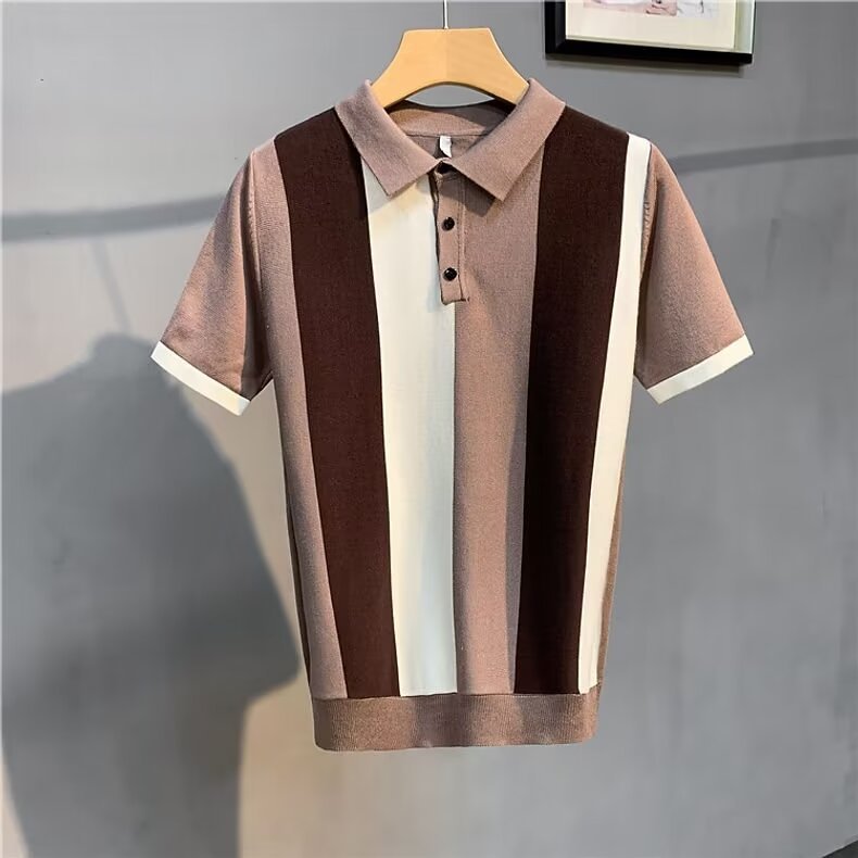 Men's Short Sleeve Tshirt, Vintage Stripe Personality Zipper Half Sleeve Shirt