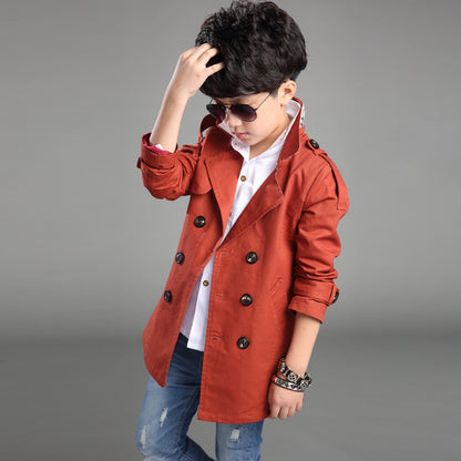 Boys' Mid-length Trend Casual Trench Coat