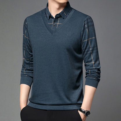 Men Fake Two-piece Lapel Long-sleeved Men's T-shirt