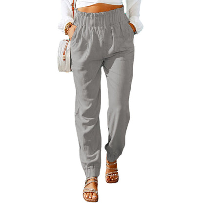 New Casual Pants European And American Ruffled Elastic Belt High Waist Trousers