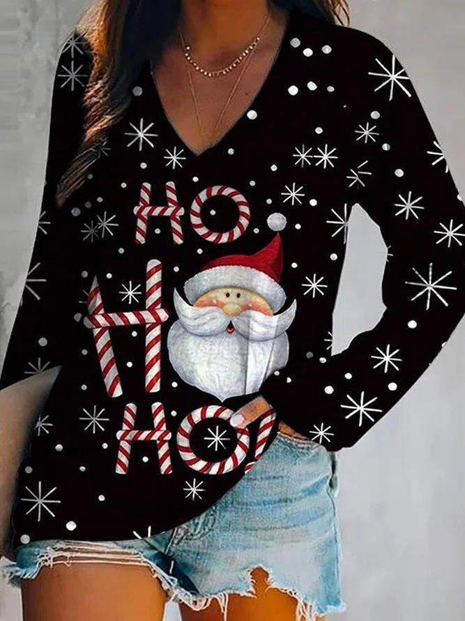 Christmas Printed Long Sleeve T-shirt Top