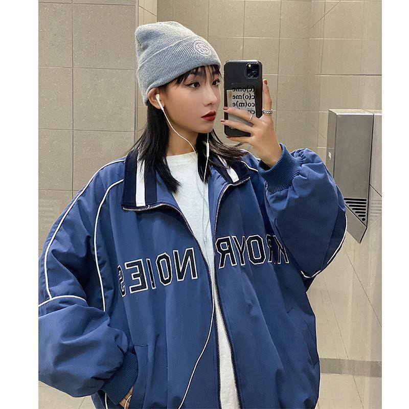 Vintage Mock Neck Loose Baseball Suit Versatile Coat Women