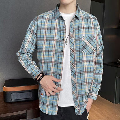 Loose Hong Kong Style Casual Coat Youth Plaid Shirt