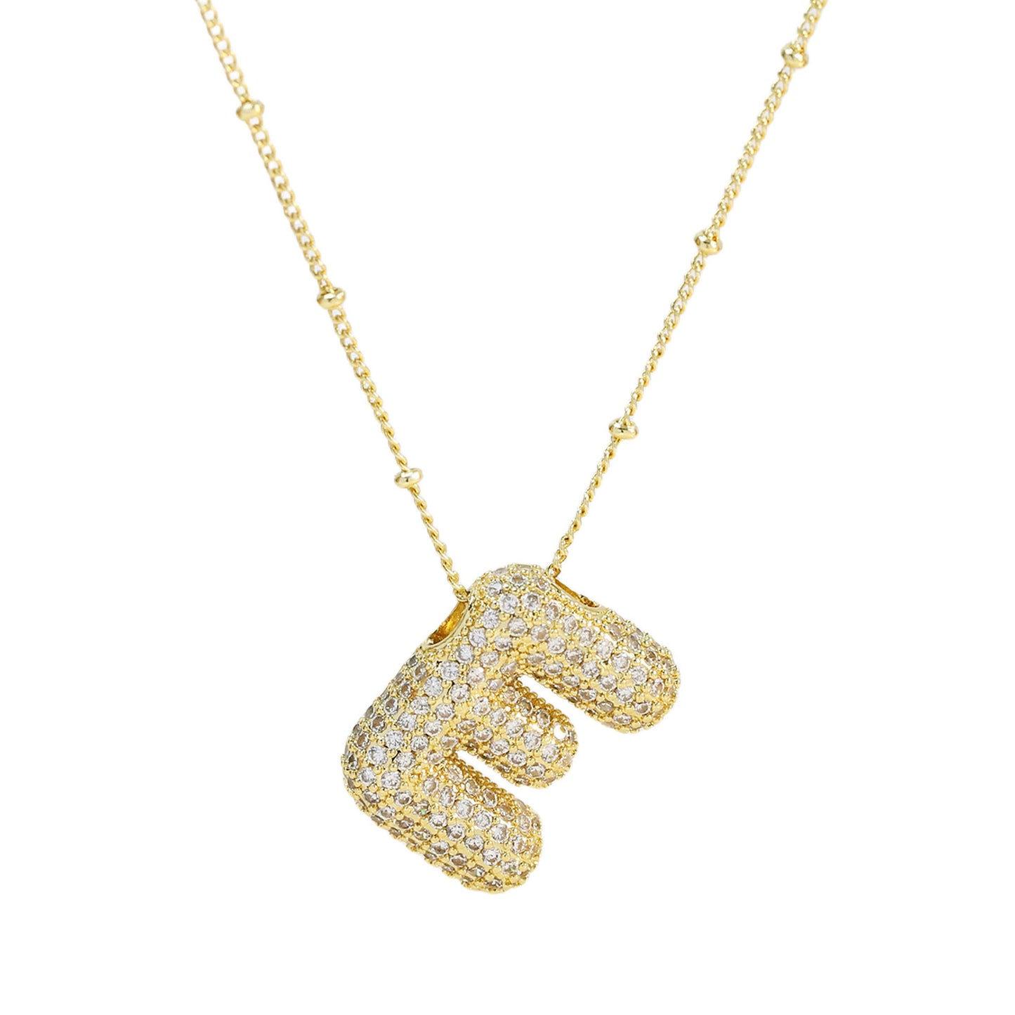 Brass Zircon Bubble Balloon Letter Pendant Necklace For Women