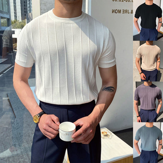 Short Sleeve Knitted T-shirt Summer Men's Light Round Neck Thin Tops