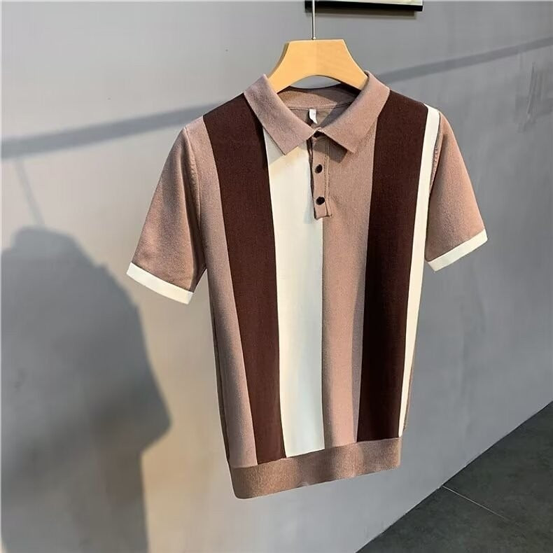 Men's Short Sleeve Tshirt, Vintage Stripe Personality Zipper Half Sleeve Shirt