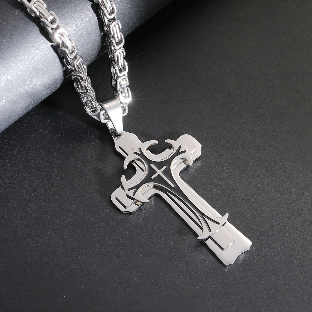 Fashion Jewelry Christian Trinity Latin Cross Necklace For Men Stainless Steel Three Layers Cross Pendants Necklaces Jewelry Gift