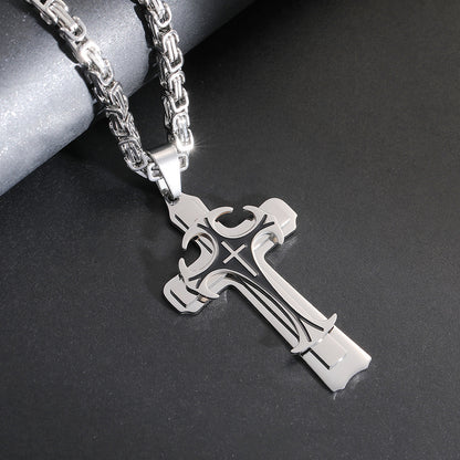 Fashion Jewelry Christian Trinity Latin Cross Necklace For Men Stainless Steel Three Layers Cross Pendants Necklaces Jewelry Gift