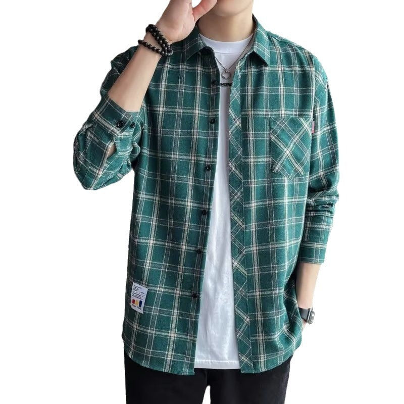 Loose Hong Kong Style Casual Coat Youth Plaid Shirt