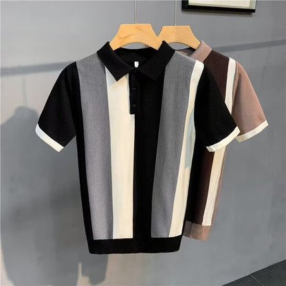 Men's Short Sleeve Tshirt, Vintage Stripe Personality Zipper Half Sleeve Shirt