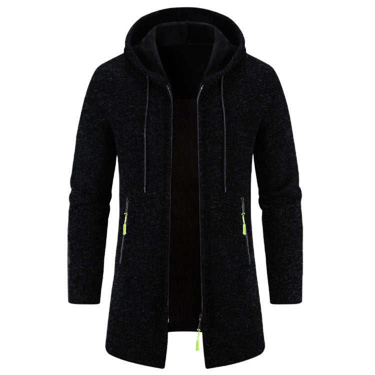 Men's Hooded Mid-length Thin Velvet Loose Plus Size Knitted Cardigan Top Coat