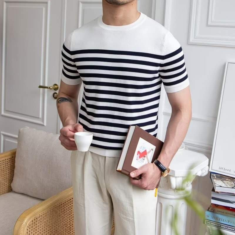 Trendy All-matching Striped T-shirt Men's Short Sleeve