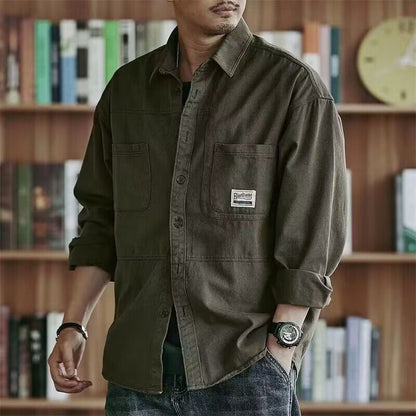 Men's Long Sleeve Leisure Cargo Coat Shirt