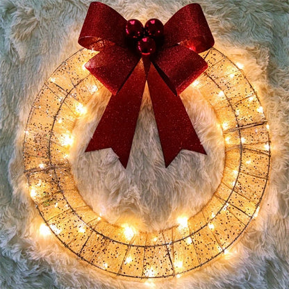 Christmas Luminous LED Light Home Hanging Decor. Christmas Garland 50CM Luminous LED Light. Luminous Wreath With Big Bowknot Christmas Front Door Home Hanging Decor